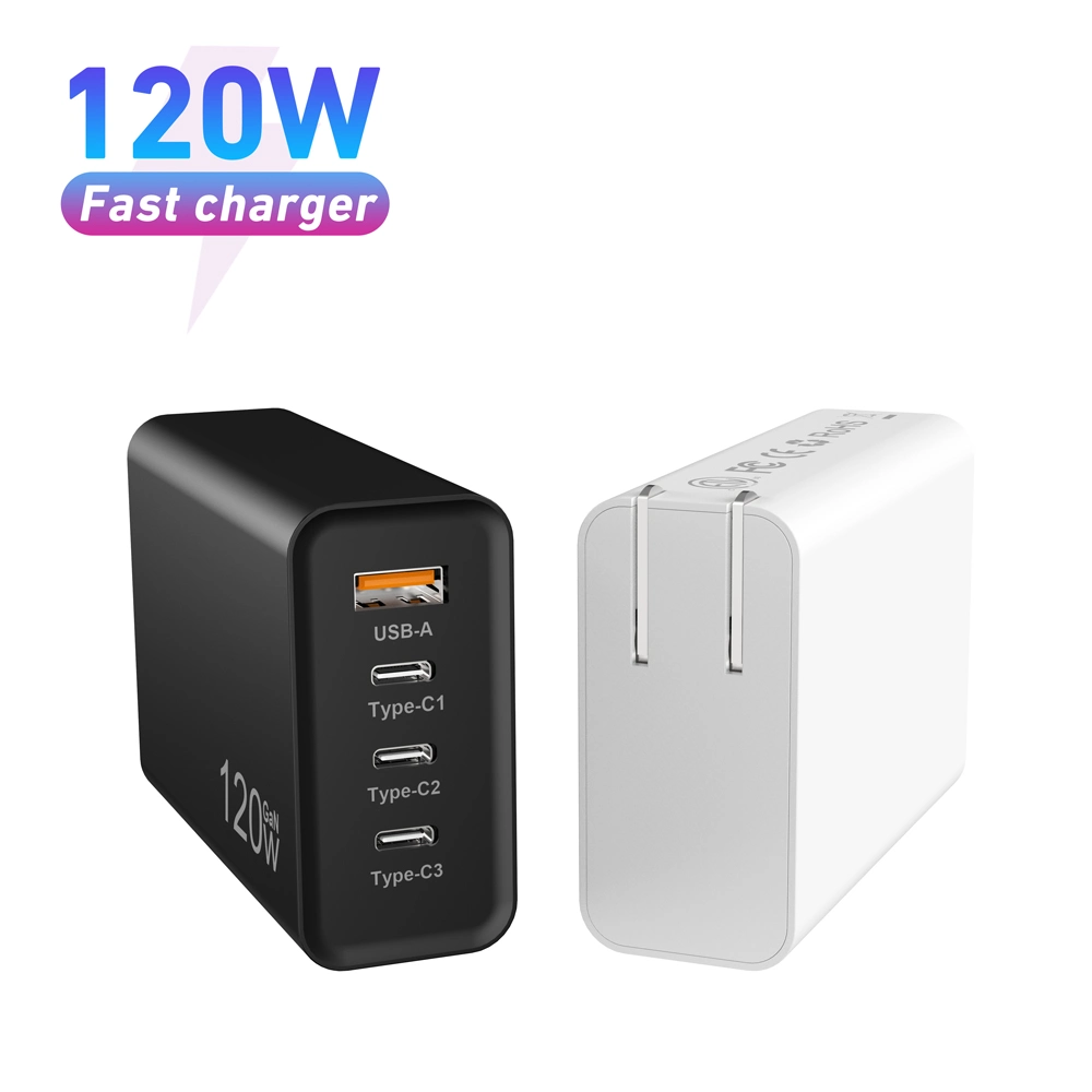 Сверхбыстрый портативный мультипорт GaN типа C Multi 4 Port USB C PD USB C Phone Laptop 120W Wall Charger (зарядное устройство для настенного компьютера USB C