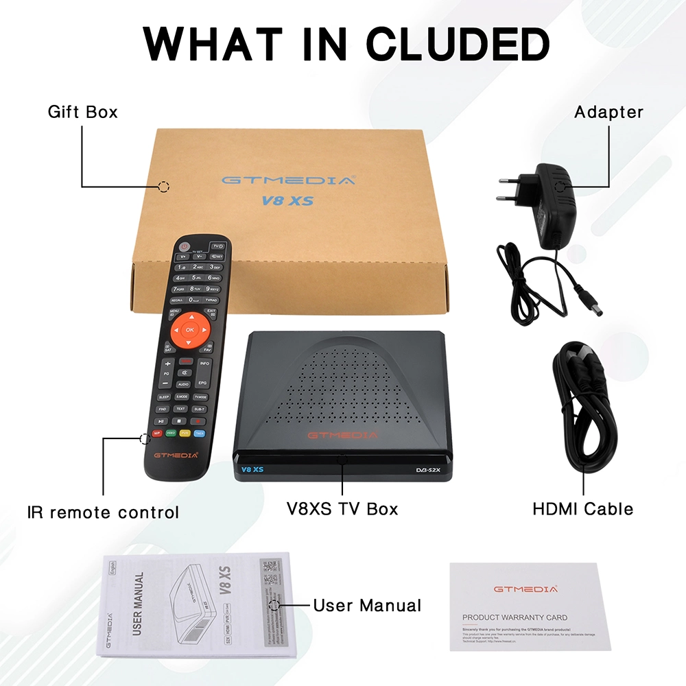 V8xs FTA Digital Satelite Receiver Support DVB-S/S2/S2X, VCM/Acm/Multi-Stream/T2-Mi, AVS+ H. 265 8bit 10bit with USB WiFi