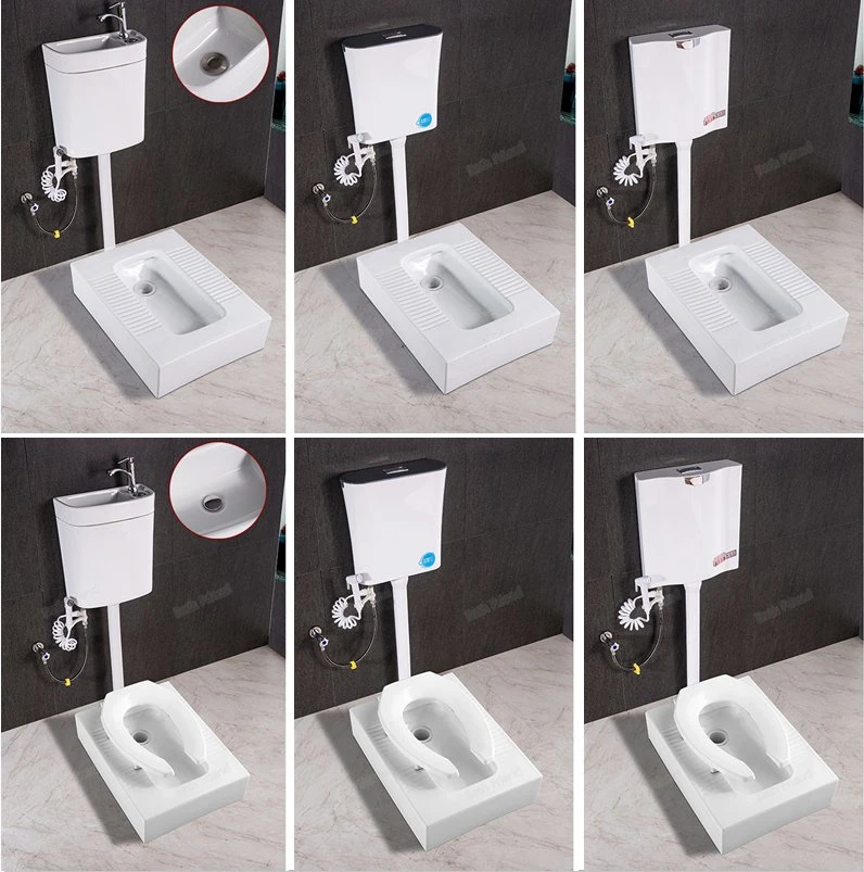 Hot Sales Thailand/Philippines Squatting Pan with Platform ABS/Ceramic Water Tank Squat and Sit Two Usages Easy Install Squatting Pan Toilet