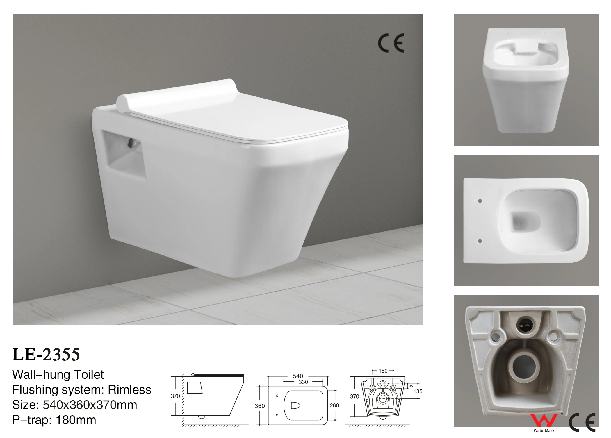 Moderne Hotel Badezimmer Sanitärkeramik Wand Hing Weiße Farbe Toilette Le-2355