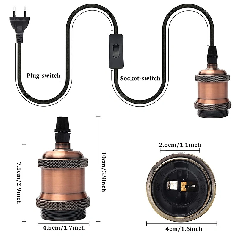 E26 E27 Kit de suspension de douille de lampe plafonnier Vintage Douille pour lampe de câble de 1 mètre de longueur réglable