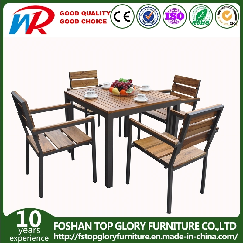 Hotel Patio Garden Wood Furniture Plastic Wood Dining Table Set for Indoor Outdoor