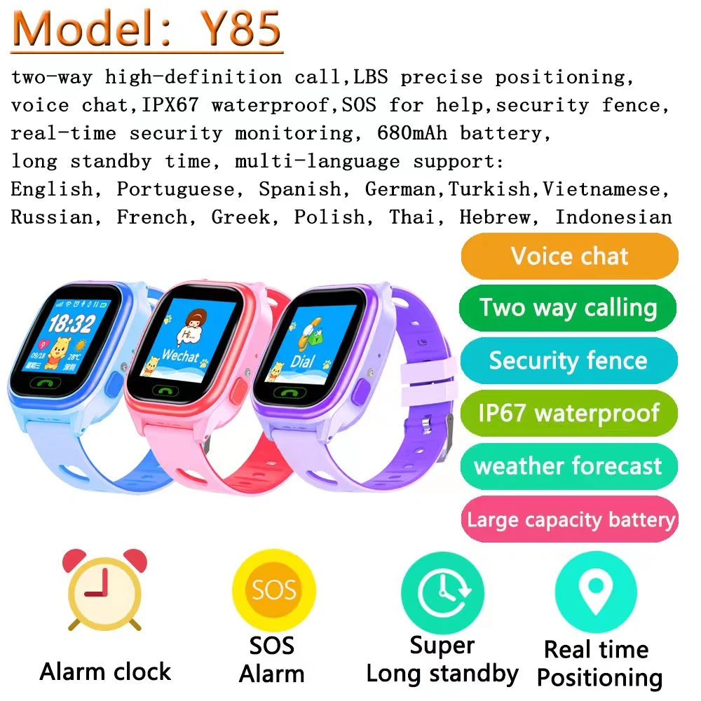 Sos Children Phone Wrist (Y85) Smart Watch com Cartão SIM para Presente de Crianças