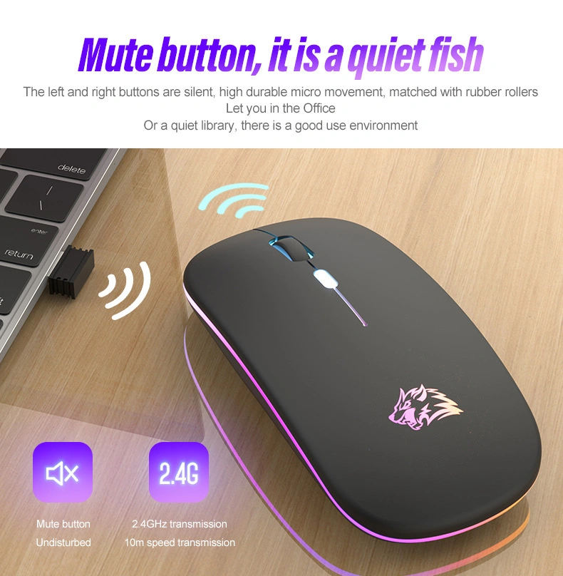 Luminous Wireless Mouse Rechargeablelaptop Office Mouse Factory Multi-Mode Connection with 2.4gmouse