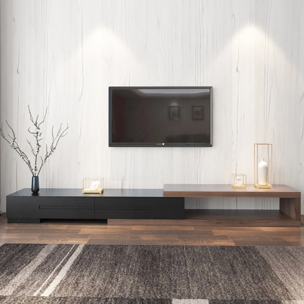 Povison Modern Extendable Black Wood Media Console TV Stand Fully-Assembled 78.7"