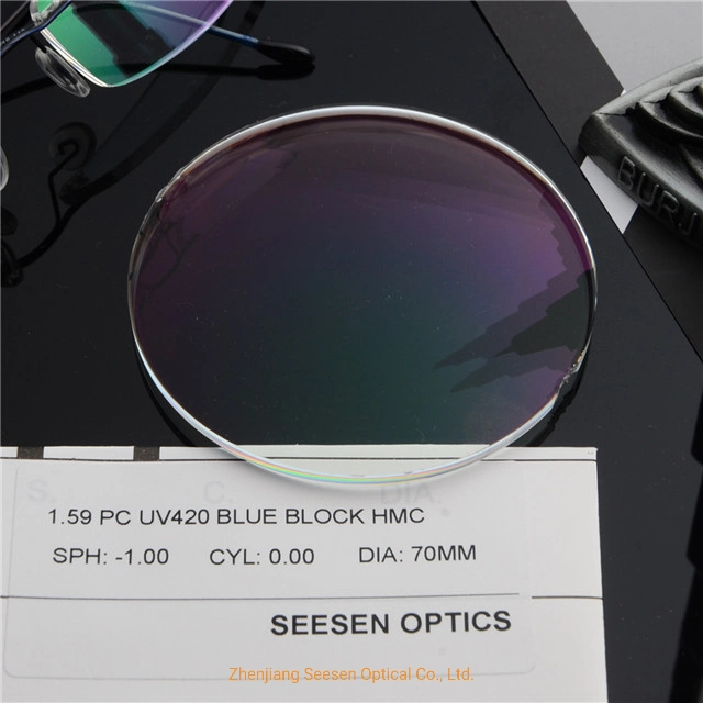 China Professional Lens Manufacturer 1.59 Polycarbonate PC UV420 Blue Cut Hmc Anti Blue Ray Glasses Lens