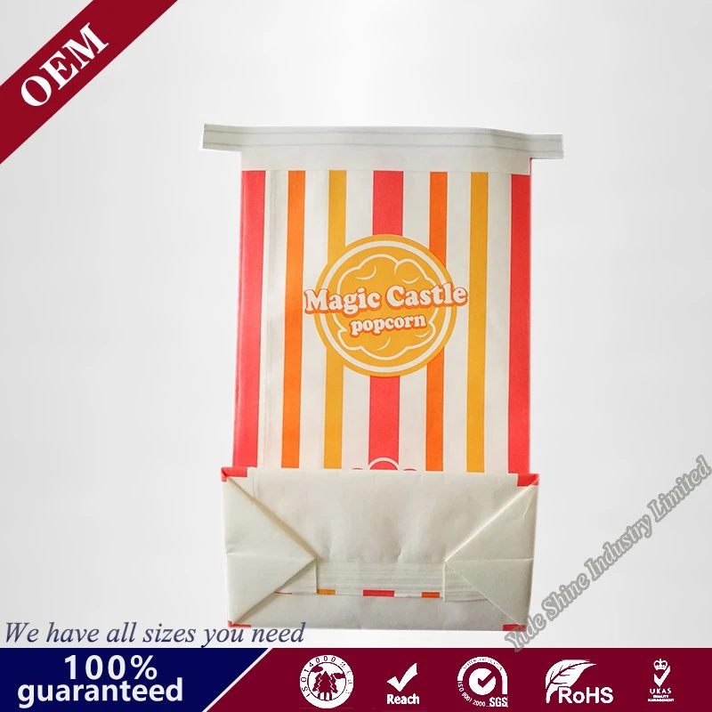 Customized Resealable Food Grade Kraft Paper Square Bottom Bread/Popcorn Packaging Bags with Tin Tie