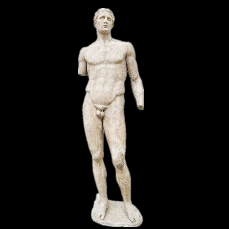 Art Collection Life Size Hand Made White Marble Stone Nude Man David Statue