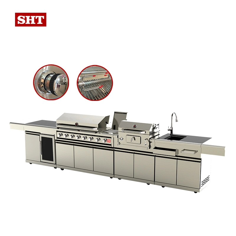 BBQ Party Gas Grill Stainless Steel Cabinet Set Outdoor Kitchen