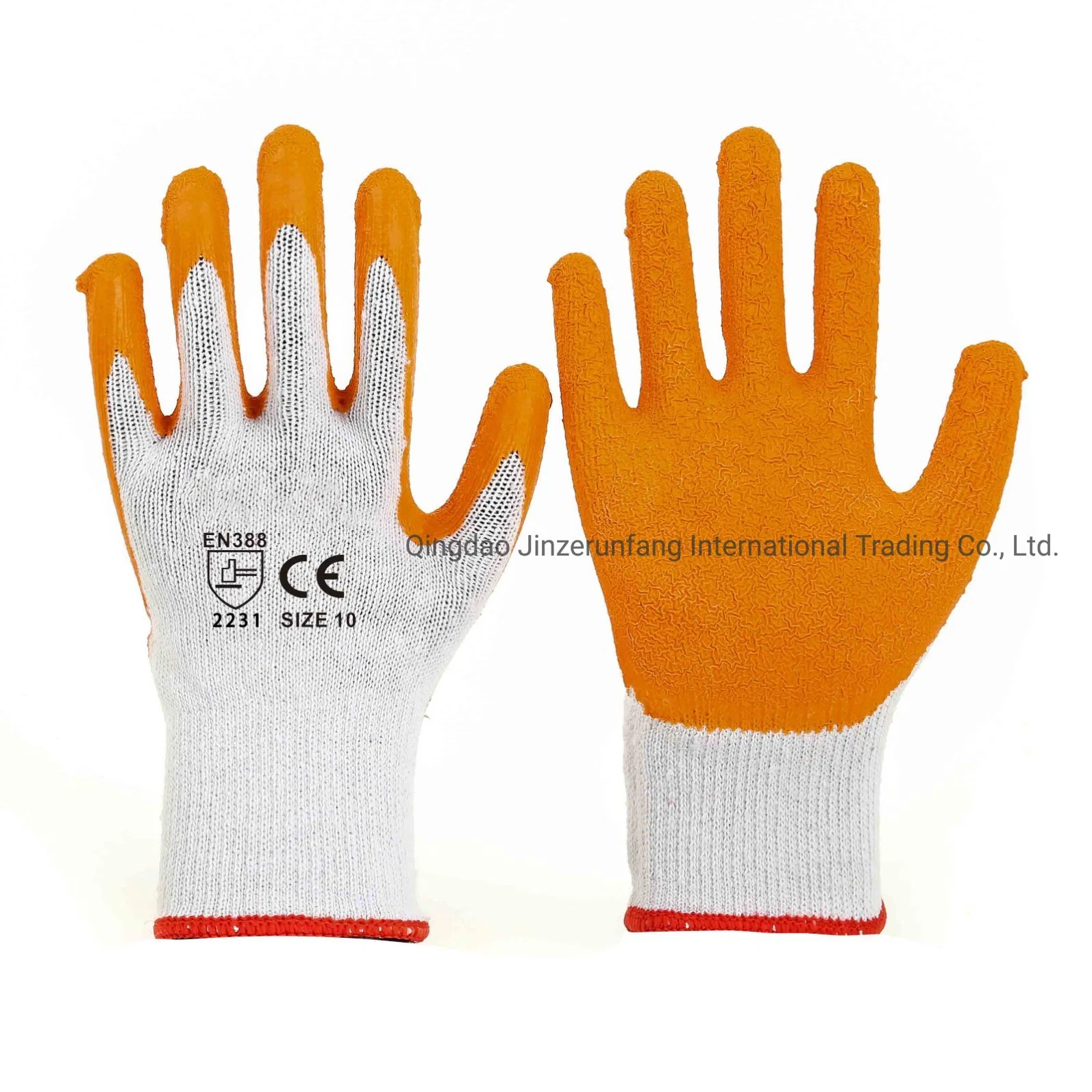 10g White Polyester with Orange Latex Coated Machanic Working Gloves