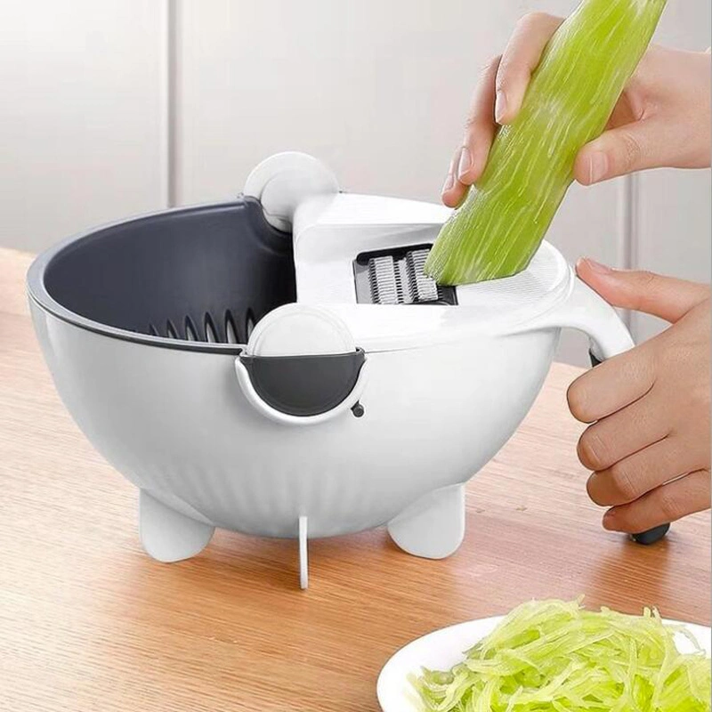 9-in-1 Multifunction Cutter with Drain Basket Magic Rotate Vegetable Cutter Portable Slicer Chopper Grater Esg11971