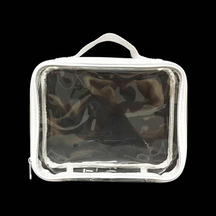 Mulheres brancas Zipper Transparente Bolsa de Higiene Pessoal saco cosméticos caso de reposição de PVC transparente