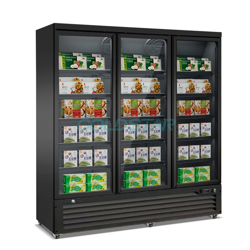 Supermarket 3 Doors Freezer Glass Display Freezing Merchandise