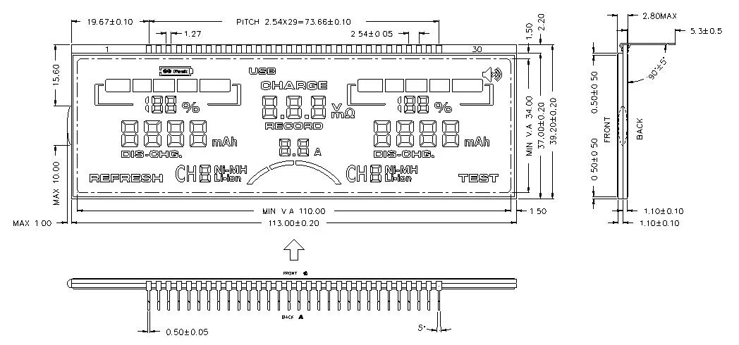 La HTA personalizado FSTN Stn Va panel LCD medidor de la pantalla LCD cargador de batería de litio