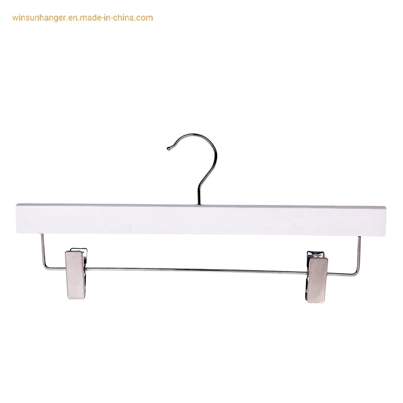 Clothes Store Fashion White Non-Slip Wooden Pants Hanger with Clips Foldable Portable Hanger