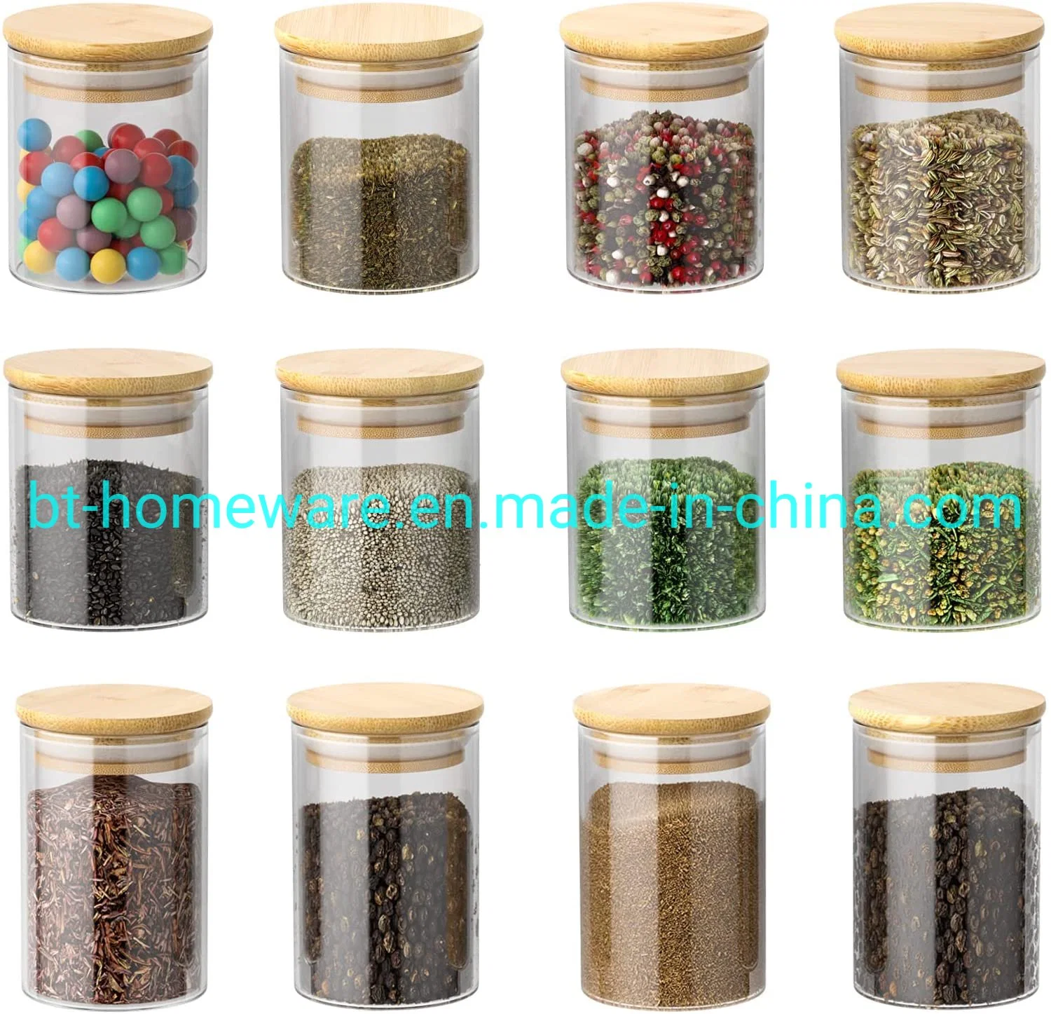 Wholesale 8oz + 11.5oz Glass Sealed Labeled Spice Jar Set with Bamboo Lid for Storage for Spices Herbs Grains Coffee and More