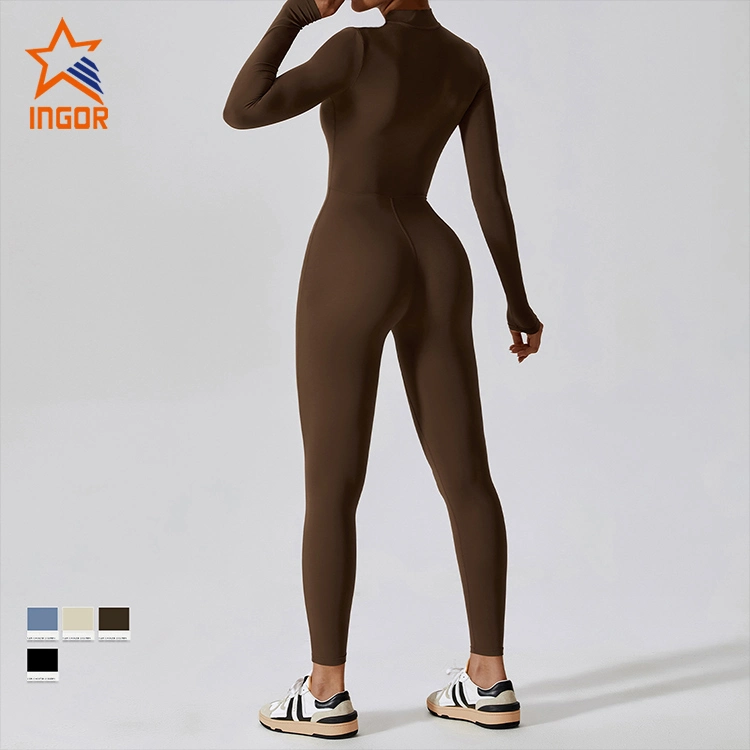 Ingor Sportswear Kleidung Hersteller Zipped Naked Langarm-Sets Yoga Jumpsuit Fitness Sport Jumpsuit Gym Wokrout Athletic Wear