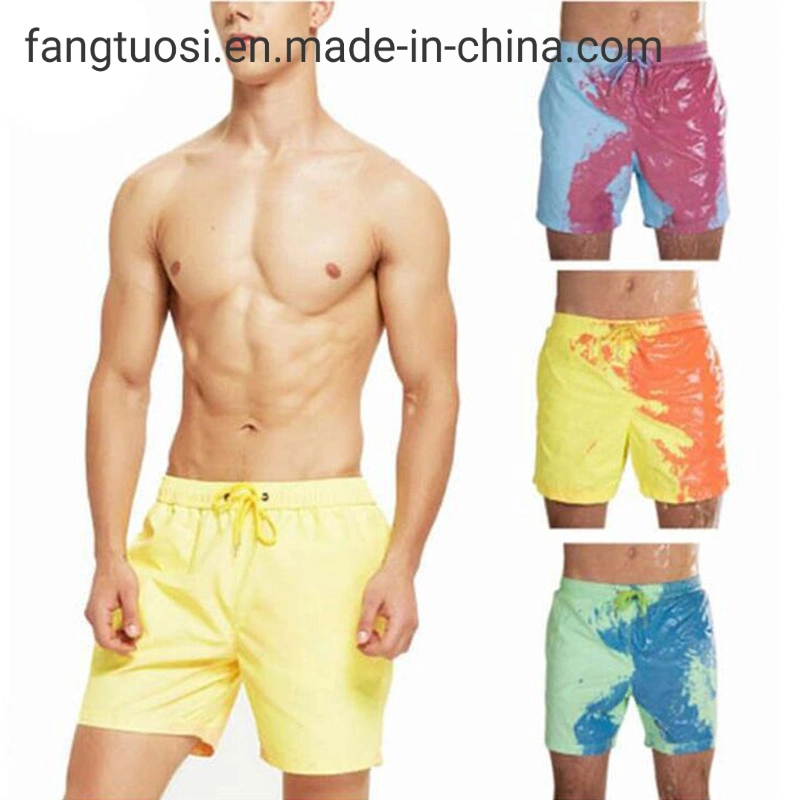 Amazon Venta caliente Thermochromic Secado rápido cortos pantalones Playa cumplir con el agua de la playa de cambio de color troncos cortos trajes de baño