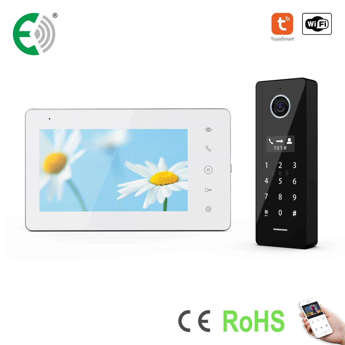 2 Wire IP&WiFi Video Doorphone with Touch Screen Human Detection Remote Unlock with Tuya APP Set