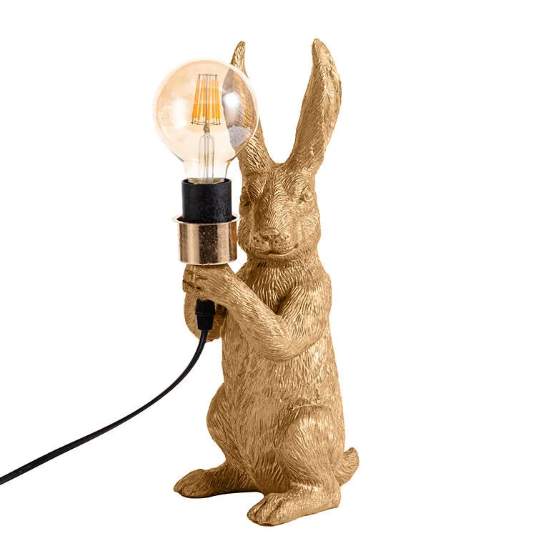 Gift Living Room Decorative Cute Creative Desk Light Modern Gold Table Lamp Resin Rabbit Animal Lamp