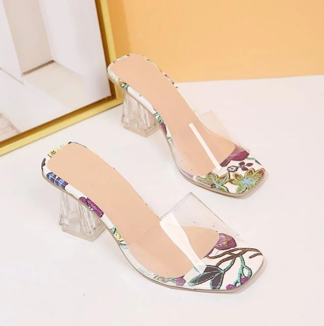 Ankle Wrapped Rhinestones Slingbacks Transparent PVC High Heel Pumps Crystal Clear Heels