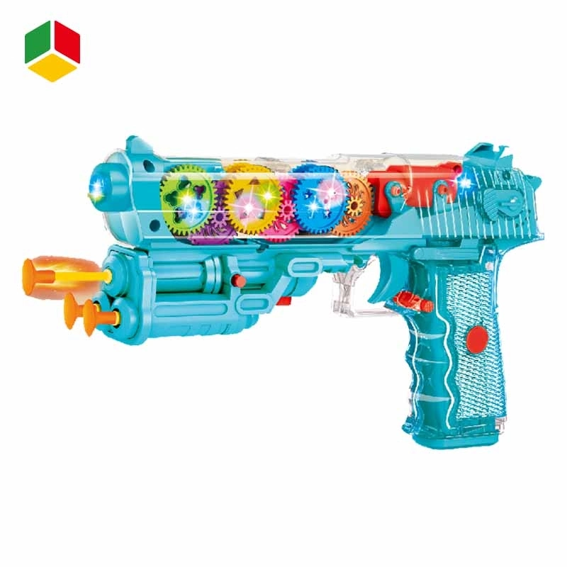 QS 2023 New design Electric Gun Toys Kids Promotion Gift Fun Transparent Colorful Gear Plastic Electric Soft Vibrate Bullet Gun Toys for Kids