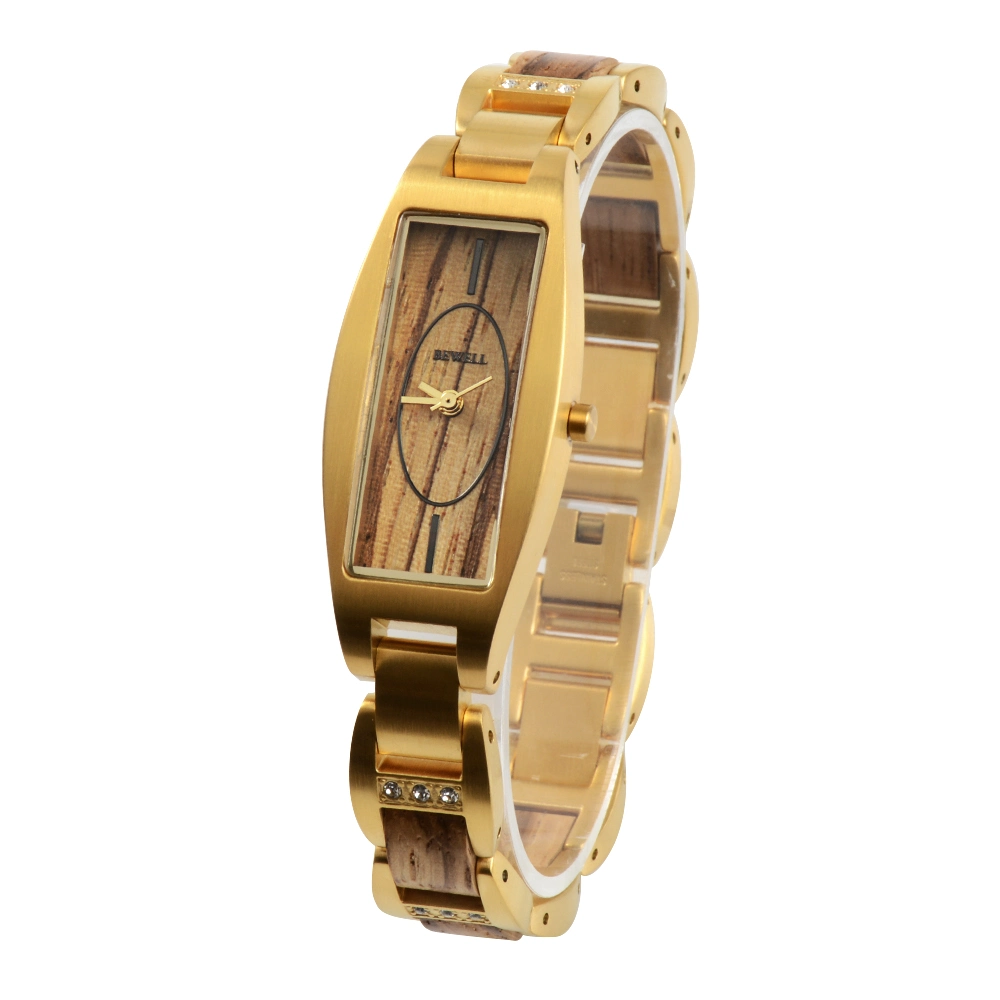 Custom Logo Men Wristband 3ATM Water Resistant Stainless Steel Case with Wood Strap Men Wooden Watch