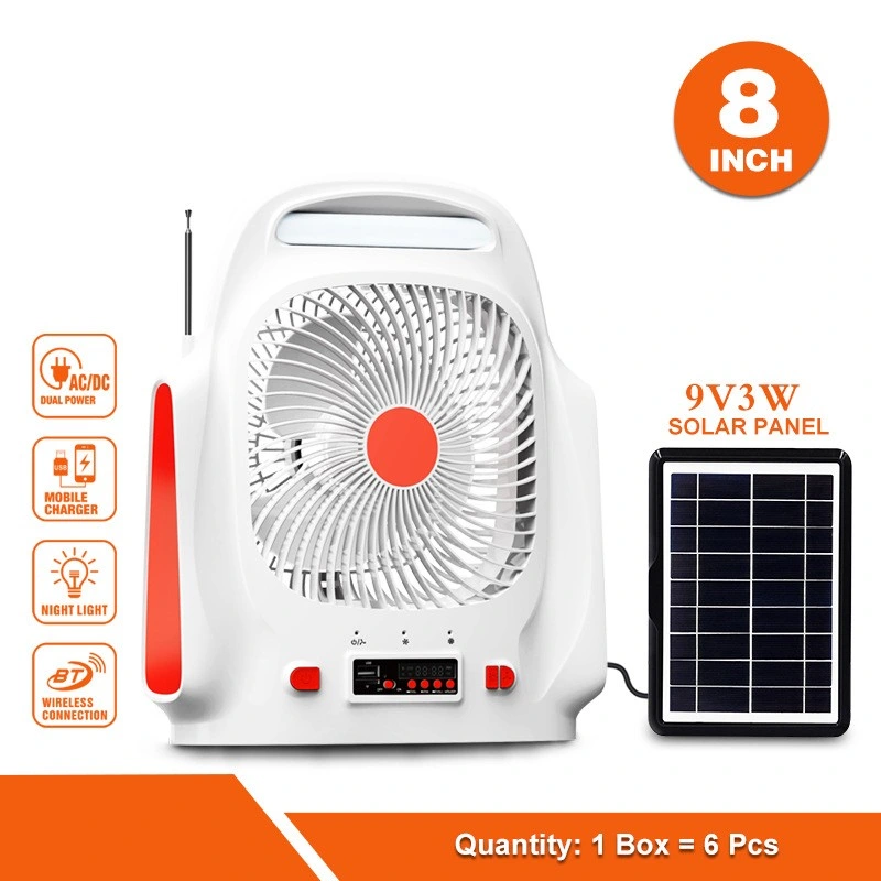 Tw009 8inch Mini Solar Battery for Fan with Light USB and Table Fans Solar Panel Charger for Household Camping