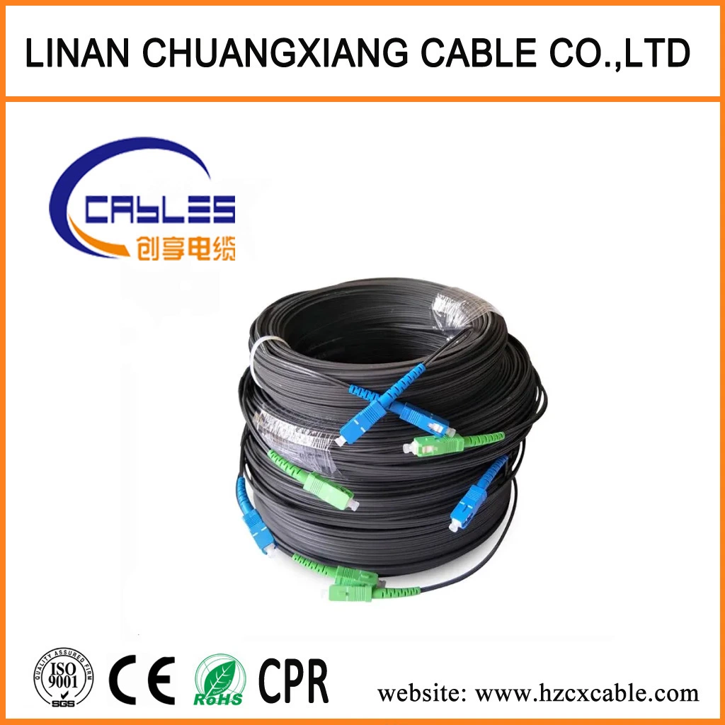 CPR Approve Optical Outdoor/Indoor Self-Support Steel Wire FTTH Optic Fiber Drop Cable G657A Flat Cable Data Cable Communication