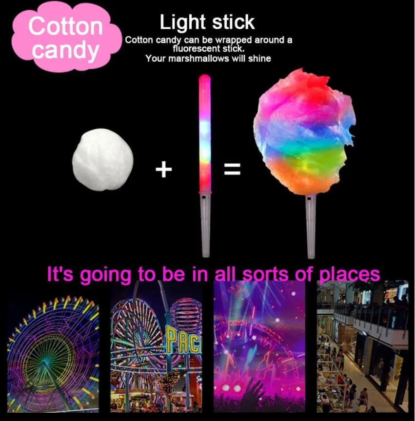 LED Cotton Candy Cones Colorful Glowing Marshmallow Sticks