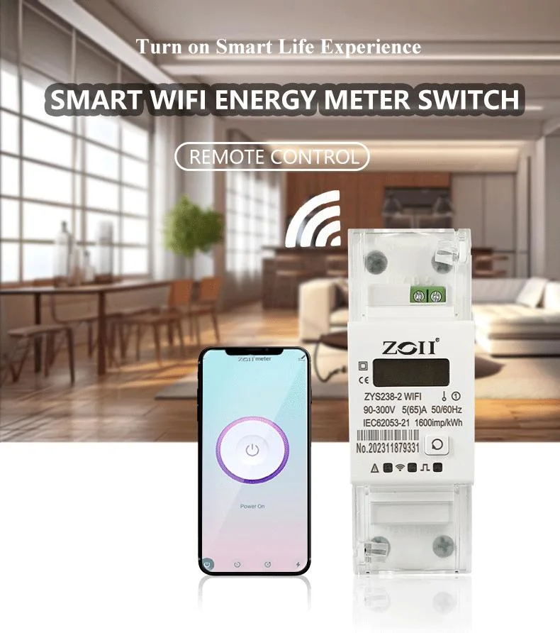 Zoii Tuya Single Phase WiFi Smart Energy Meter 65A DIN Rail Timer Power Consumption Monitor Kwh Meter Solar Use Watt Hour Meter