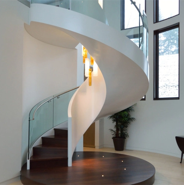 Villa Indoor Customized Steel Stairs Oak Wood Tread Curved Staircase