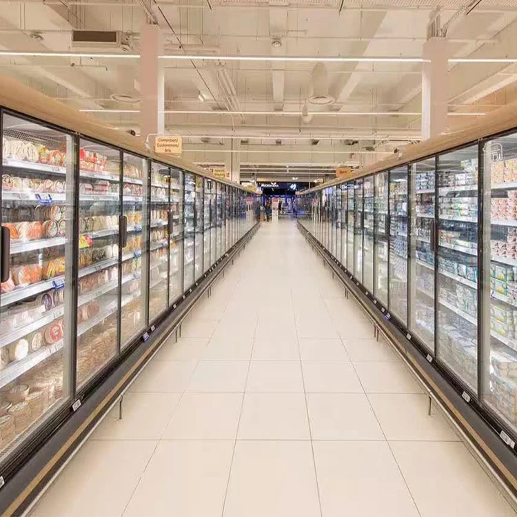 Gran pantalla refrigeradores comerciales puerta de cristal de frío para supermercado