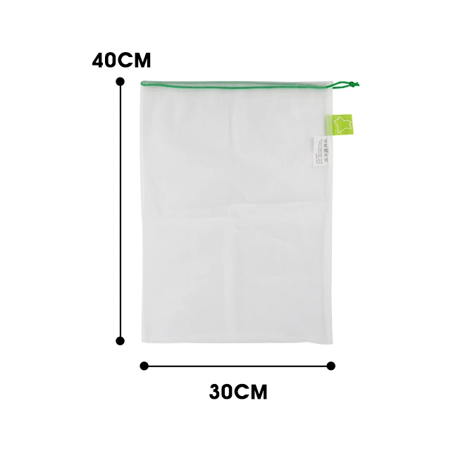 Custom White Shopping Fruits and Vegetables Packaging Reusable RPET Drawstring Mesh Bag