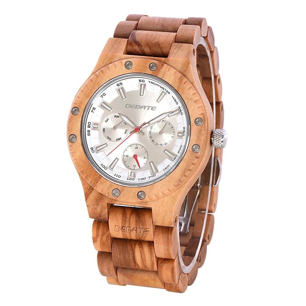 Executive Leather Wooden Watch Set for Men with Free Box Analog Chronograph Japan Movement Quartz Wrist Watch Reloj