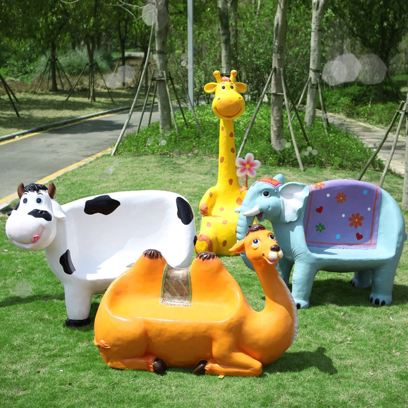 Amusement Park Decorative Ornaments Fiberglass Garden Bench Animal Chair for Seating