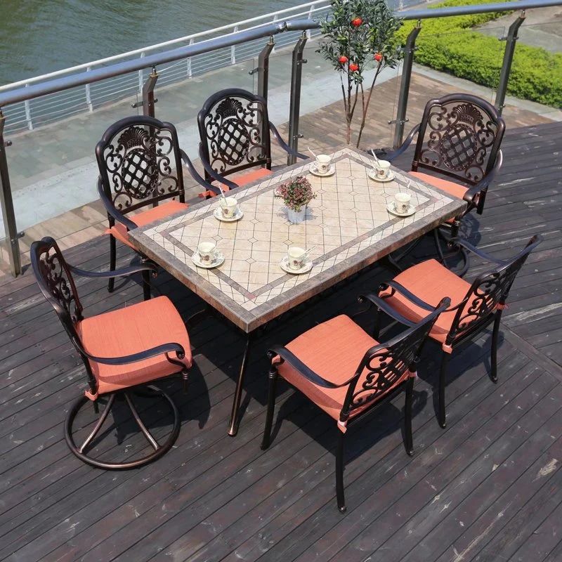 Outdoor Garden Barbecue Tables and Chairs and Home Garden Villa Cast Aluminum Furniture Ceramic Tile Long Balcony