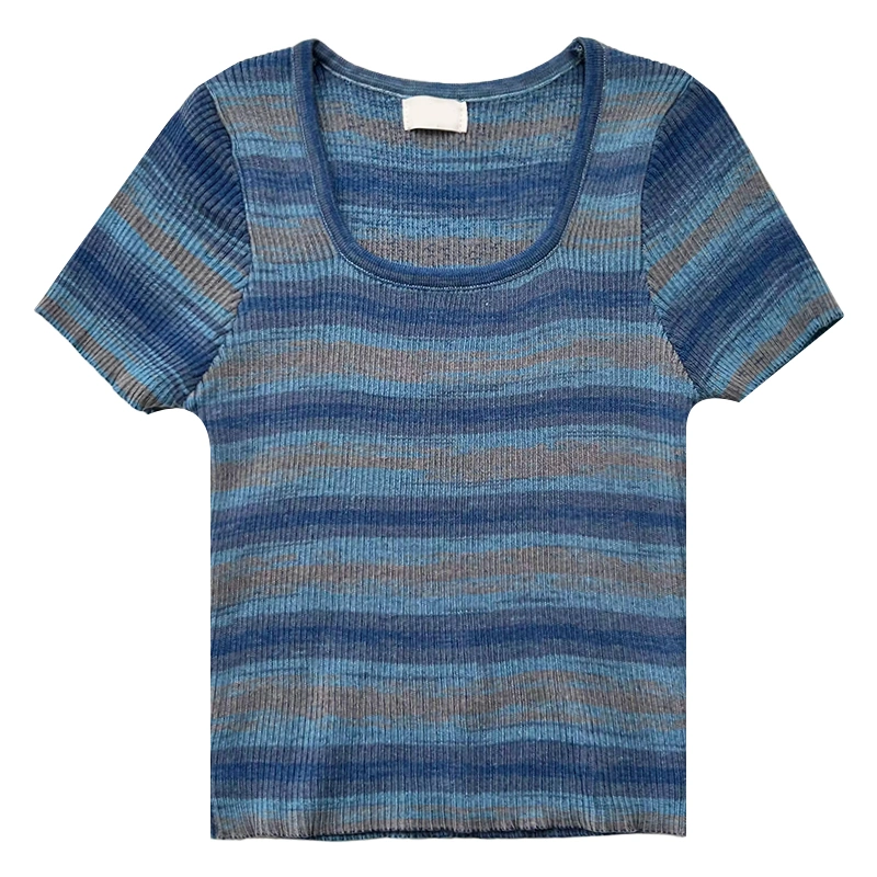 Woven Multiple Color Stripes High quality/High cost performance  Summer Lady T Shirt Top Outfits