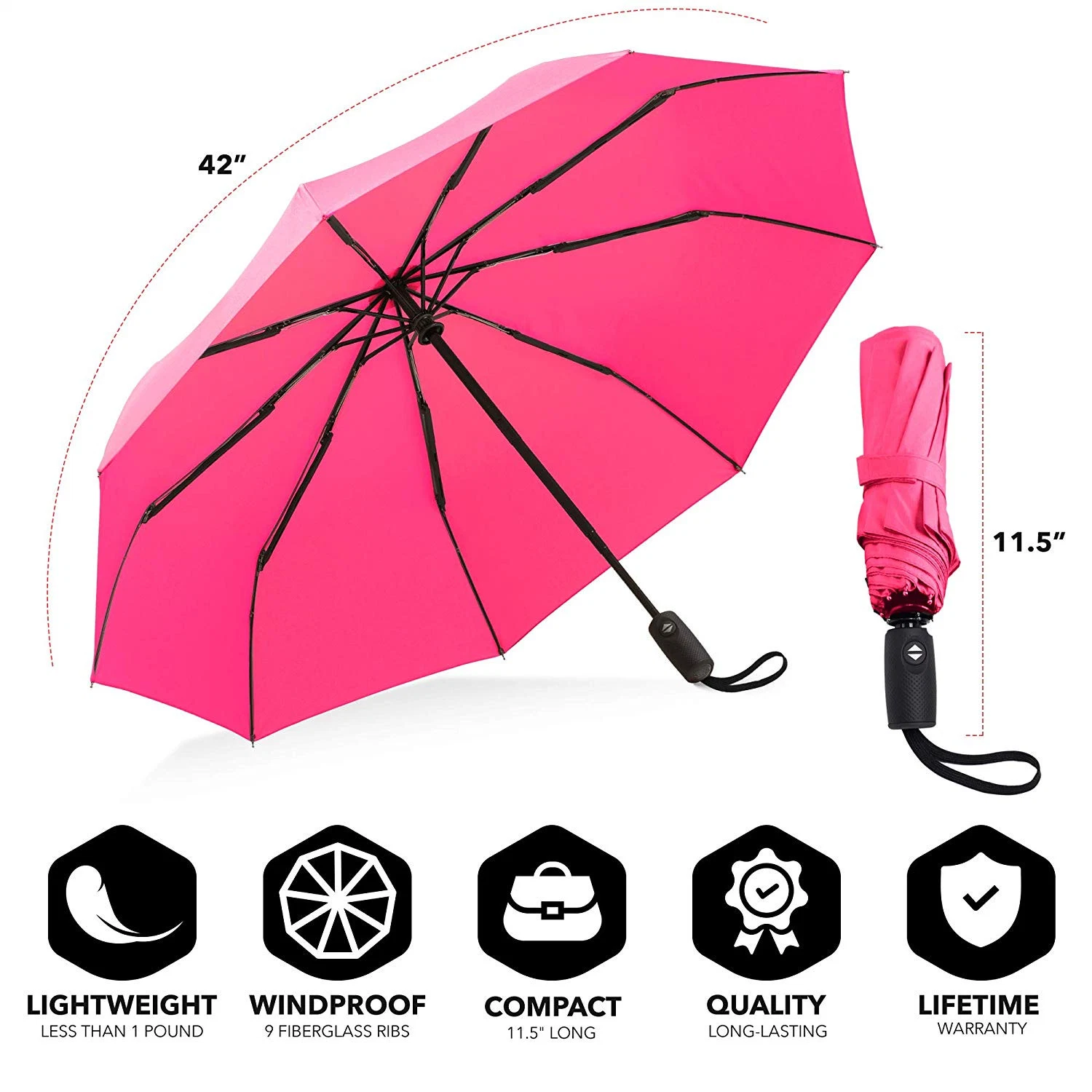 OEM Logo rose de l'impression automatique de la promotion de la publicité Windproof Compact 3 pli compact étanche 3 parapluies de pliage