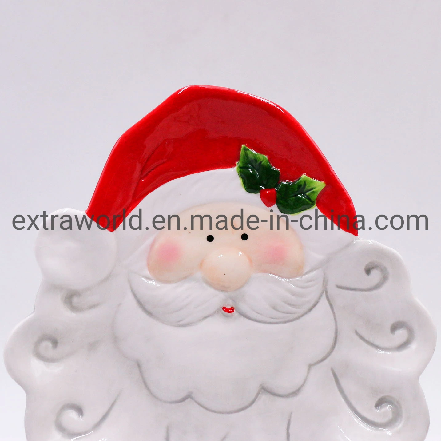 Embossed 3D Hand Painted Ceramic Santa Claus Plate Dinnerware Set of Three Tray