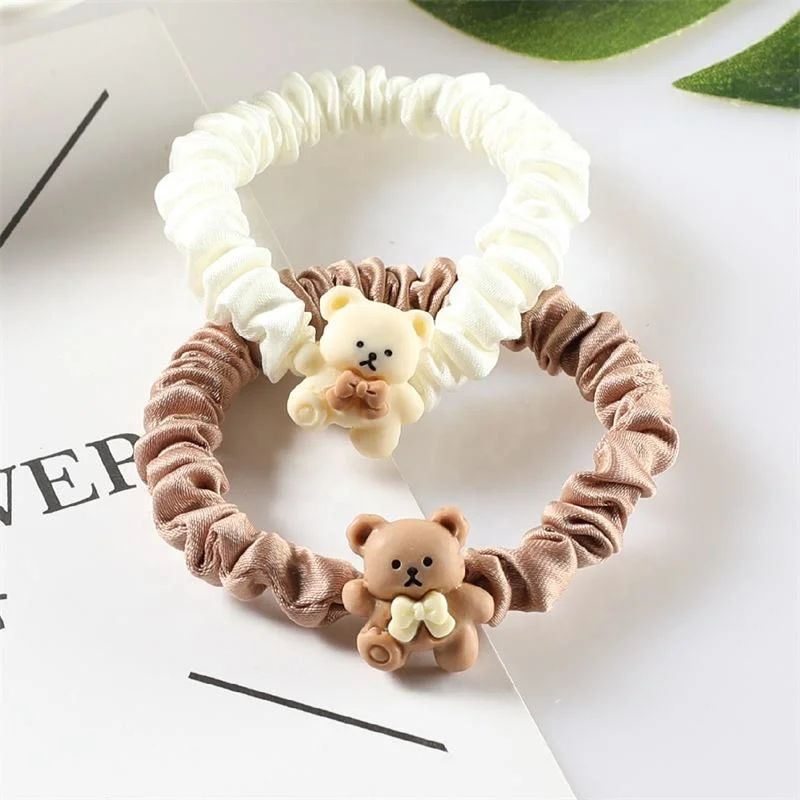 Korean Cartoon Bow Bear Scrunchies Hair Tie Rope Head Tied Rubber Band Accessories