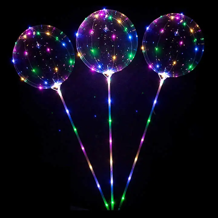 Clear Transparent balloon Glowing in The Dark Globos Flashing Luminous Light up Bubble LED Bobo Balloons with Stick String