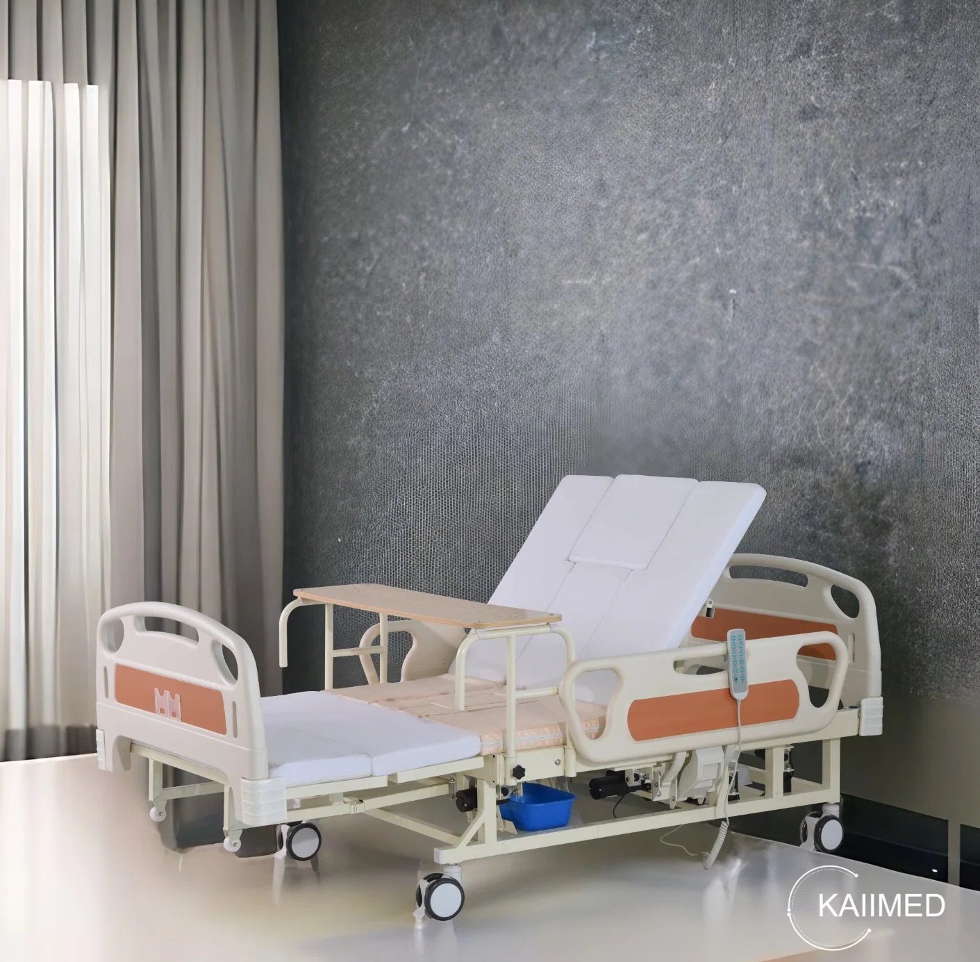 Elektrische Mehrfachfunktionen Verstellbares Pflegebett auf Rollen mit Entwässerung Loch für medizinische und Intensivpflege Krankenhaus Möbel Krankenhaus Ausrüstung - E