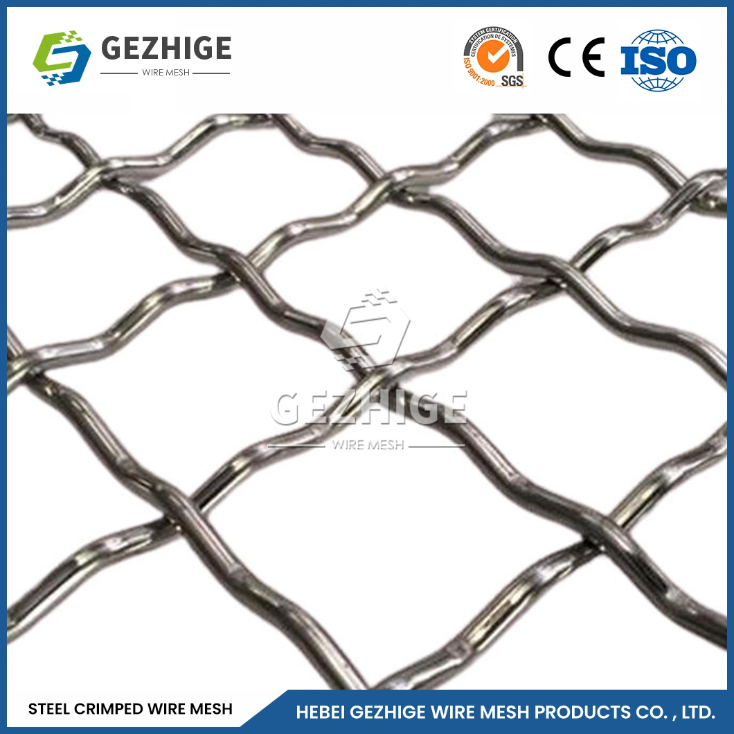 Gezhige Decorative Wire Mesh China Galvanized Crimped Wire Mesh Factory Square Hole and Rectangle 4.05mm Wire Diameter Stainless Steel Woven Wire Mesh