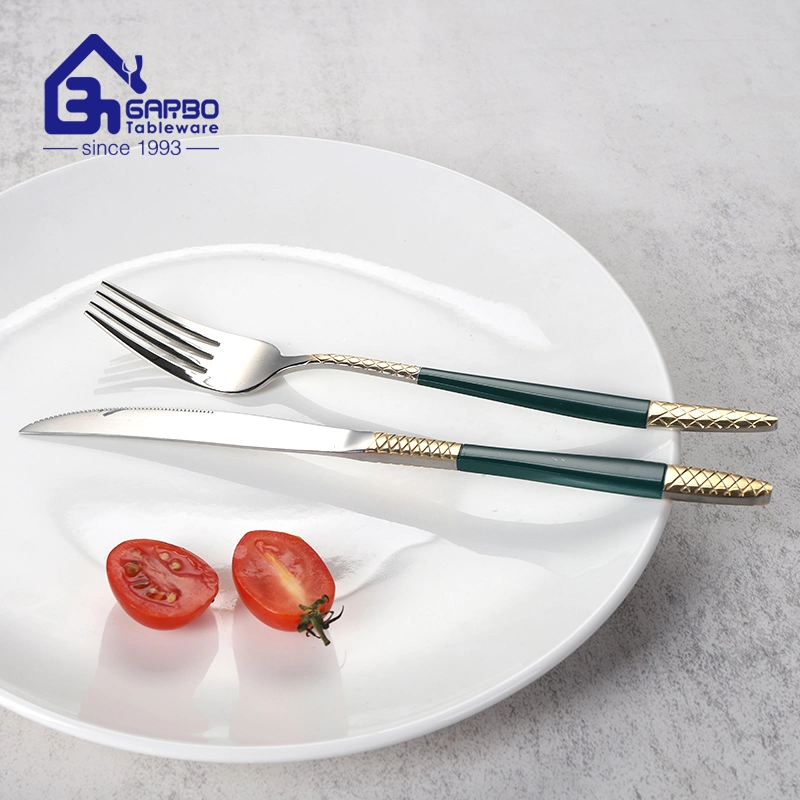 Flatware Manufacturer 201 Stainless Steel Dinner Fork Silver Cutlery Gold E-Plated Handle Fork for Wholesale