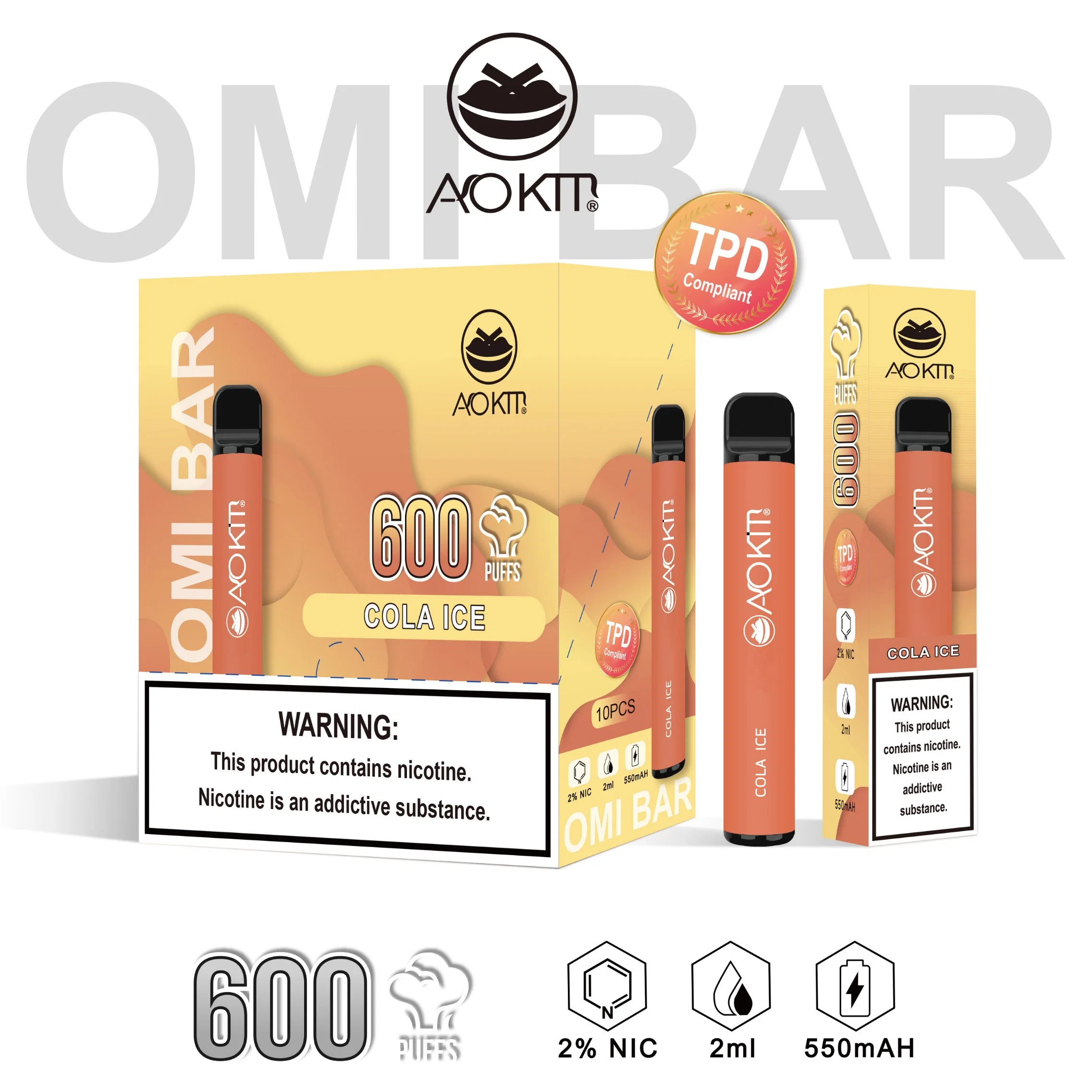 E-pipe Aokit 600 fuff cigarette électronique avec OEM/ODM d'origine DPT Pot de cartomizer jetable en gros Ecog Factory