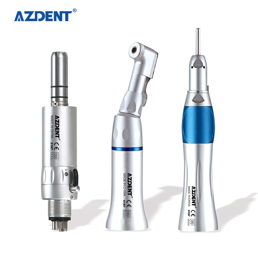 Azdent External Irrigation Low Speed Handpiece Kit with Straight/Contra Angle Handpiece 4 Holes Air Motor