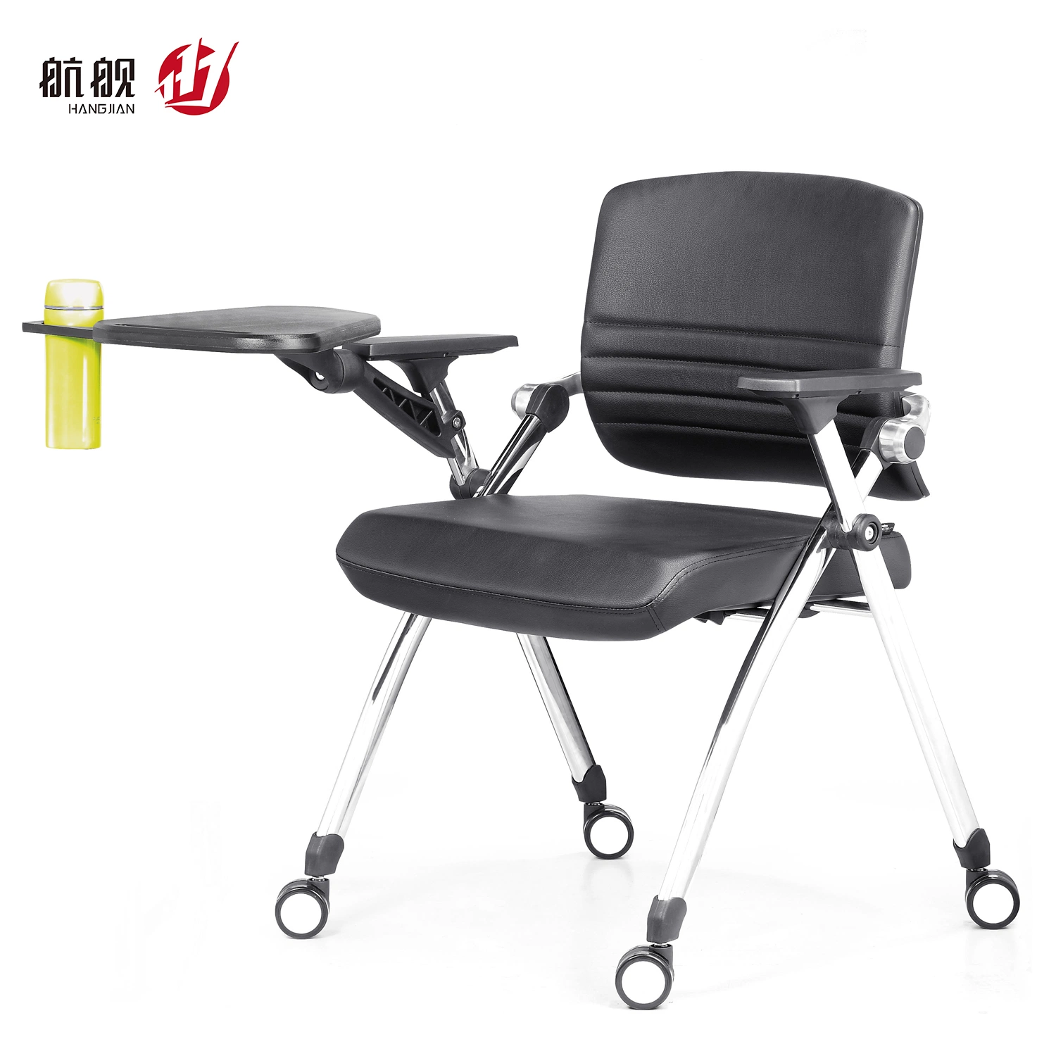 Foldable Training Chairwith Wheels Writing Table Cup Holder for Meeting Room