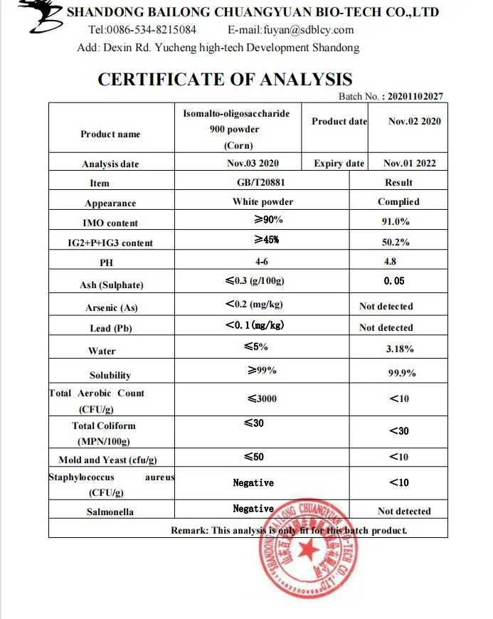 Jarabe y polvo de alta calidad Isomalto Oligosaccharide IMO