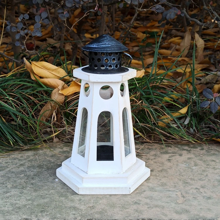 White Classic Wooden Lantern Candle Holder Garden Yard Decoration